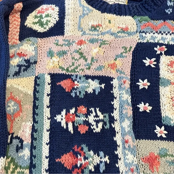 Heirloom Collectibles Vintage Patchwork Knit Sweater Cottagecore Sz Medium Ramie - Picture 5 of 9